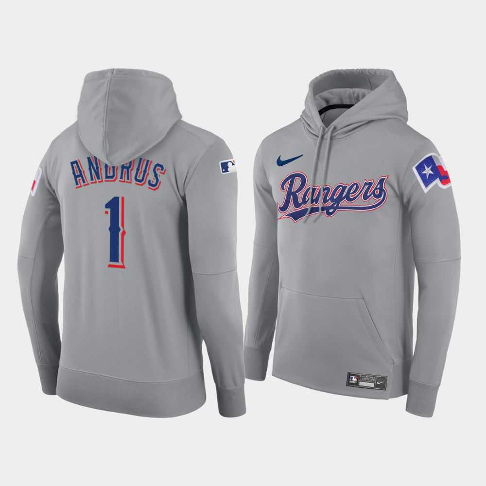 Men Texas Rangers 1 Andrus gray road hoodie 2021 MLB Nike Jerseys